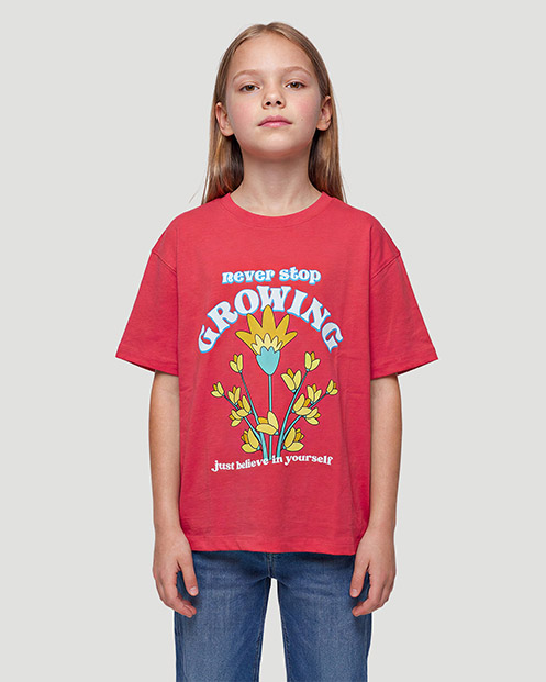 Girls Graphic T-Shirt - Never Stop Growing - Sunkissed
            Coral