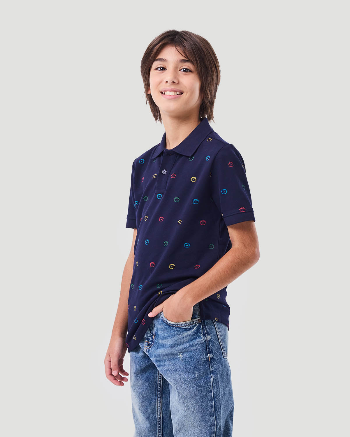 Boy's Printed Polo T- shirt - Navy image number 3