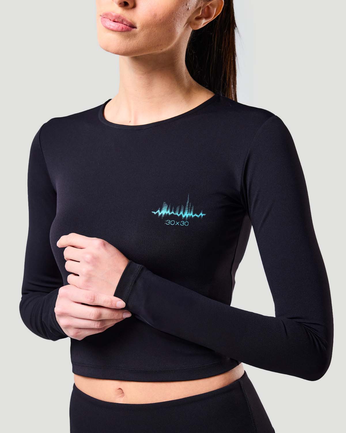Long Sleeve Crop Top - Jet Black image number 1