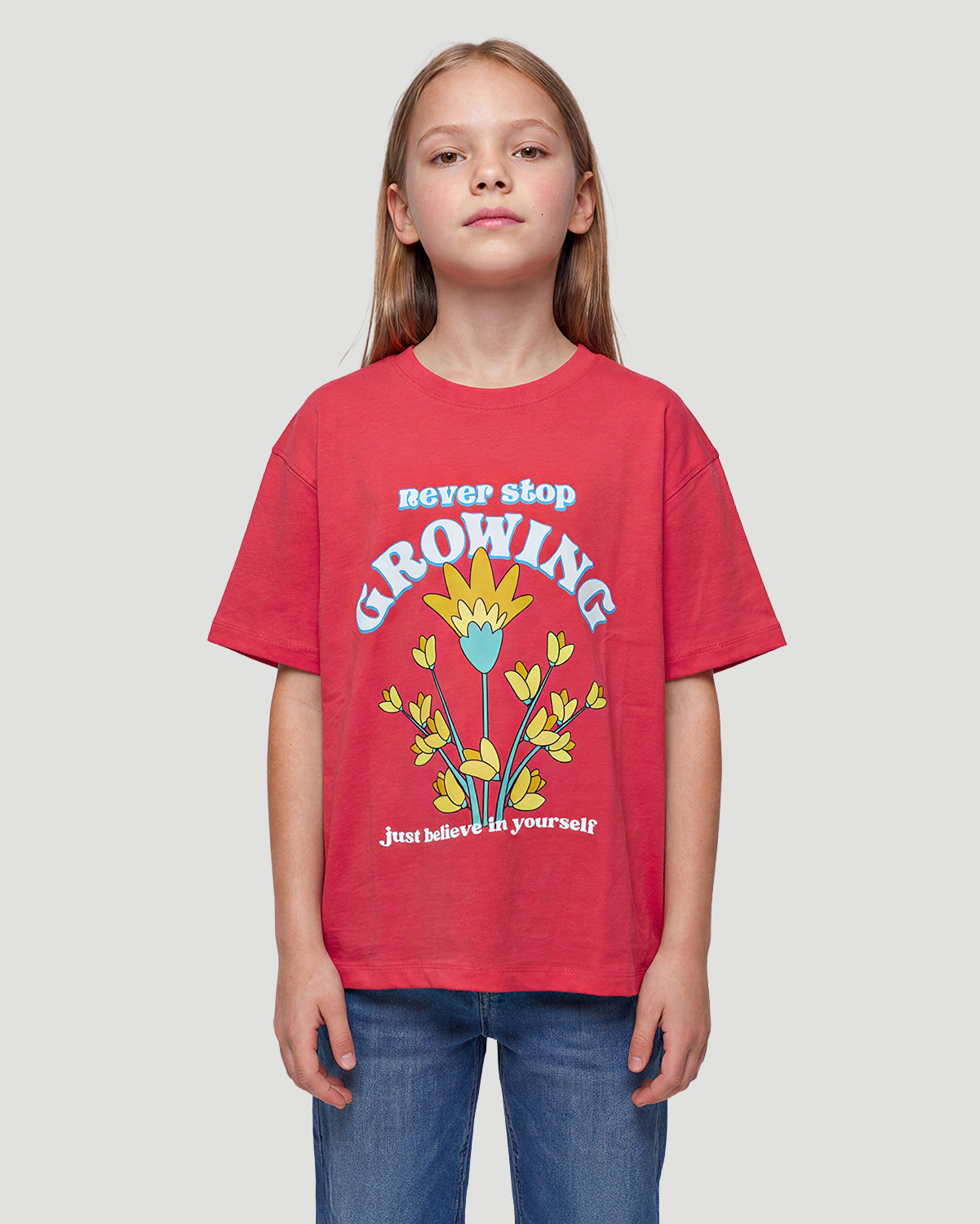 Girls Graphic T-Shirt - Never Stop Growing - Sunkissed Coral image number 0