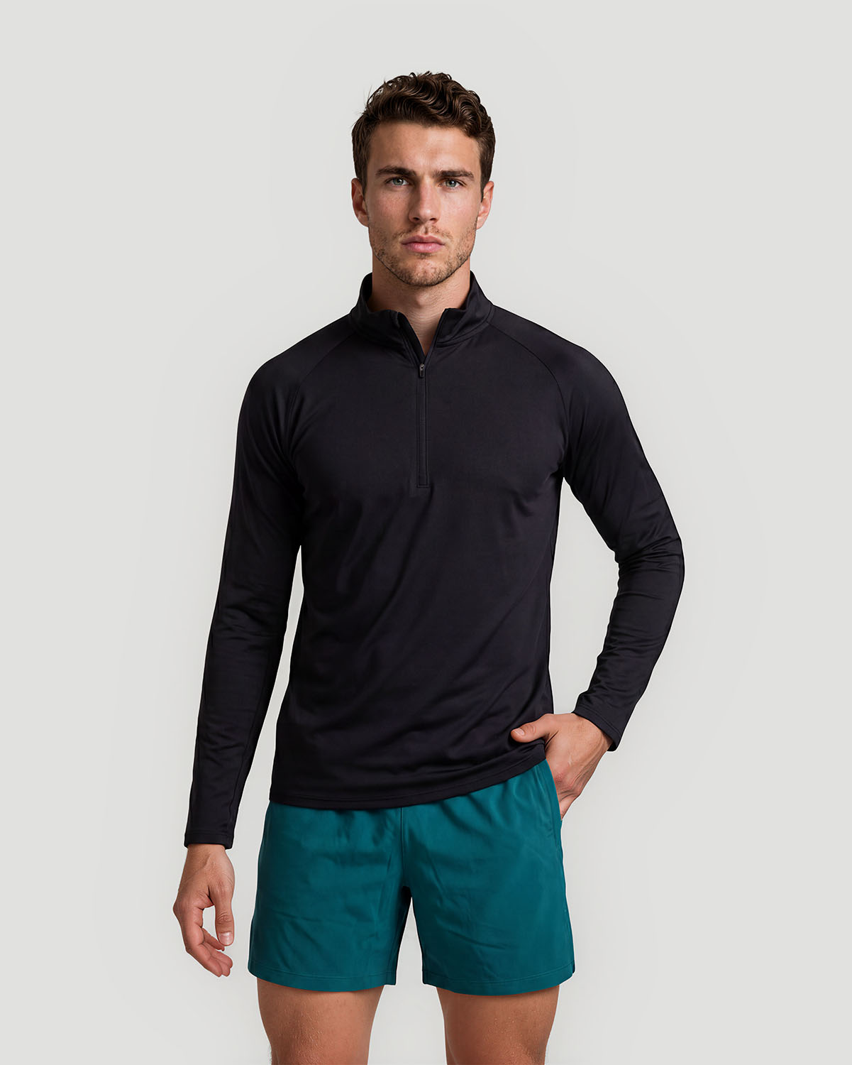 Men's Half-Zip Long Sleeve T-Shirt - Jet Black image number 1