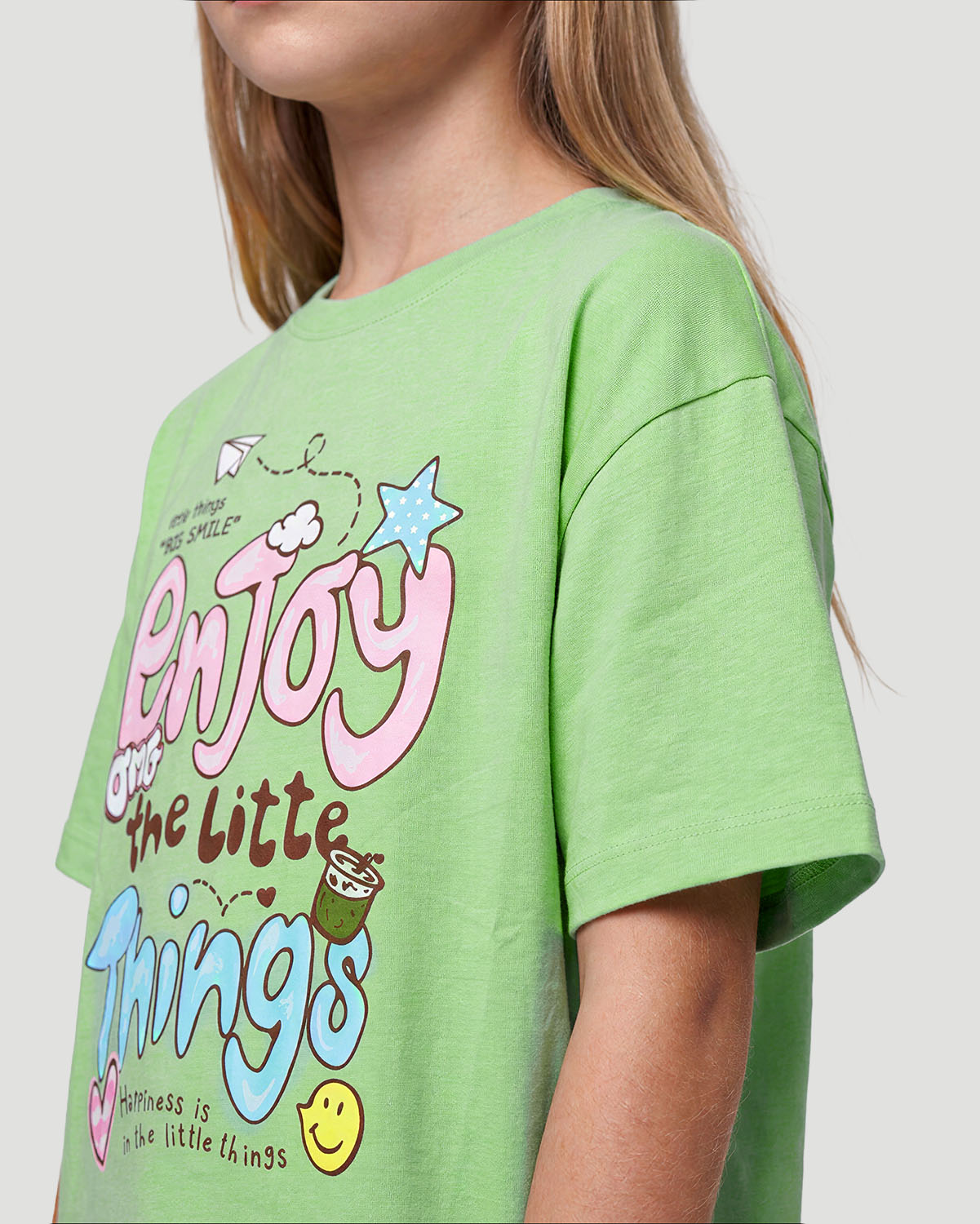 Girls Graphic T-Shirt - Enjoy Little things - Quiet Green image number 5