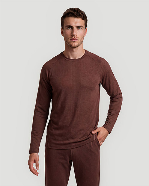 Men's Crew Neck Long Sleeve T-Shirt - Shaved Chocolate