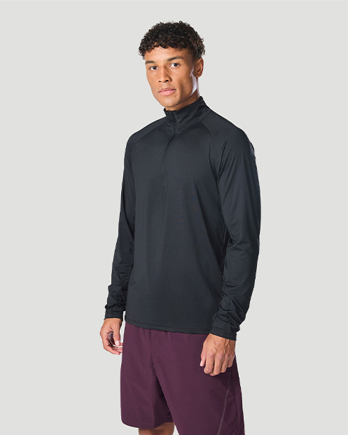 Men's Half-Zip Long Sleeve T-Shirt - Jet Black