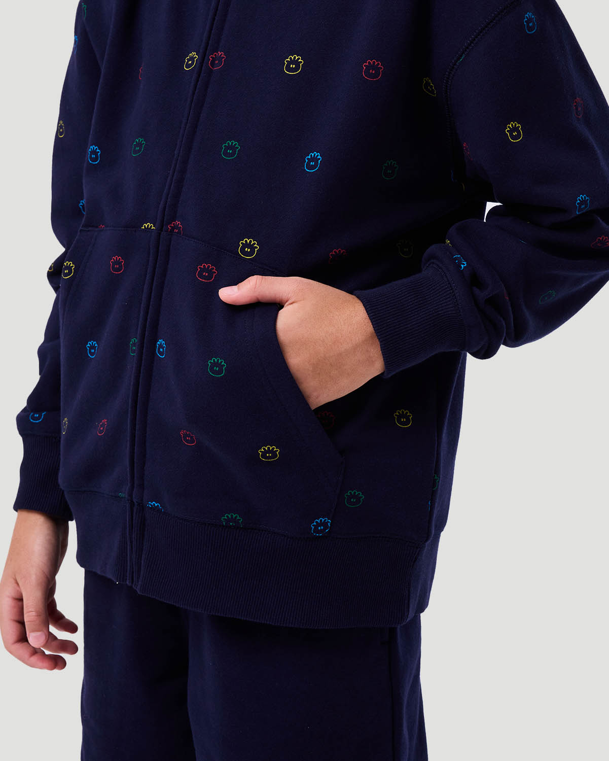 Boy's Printed Zip Hoodie - Navy image number 4