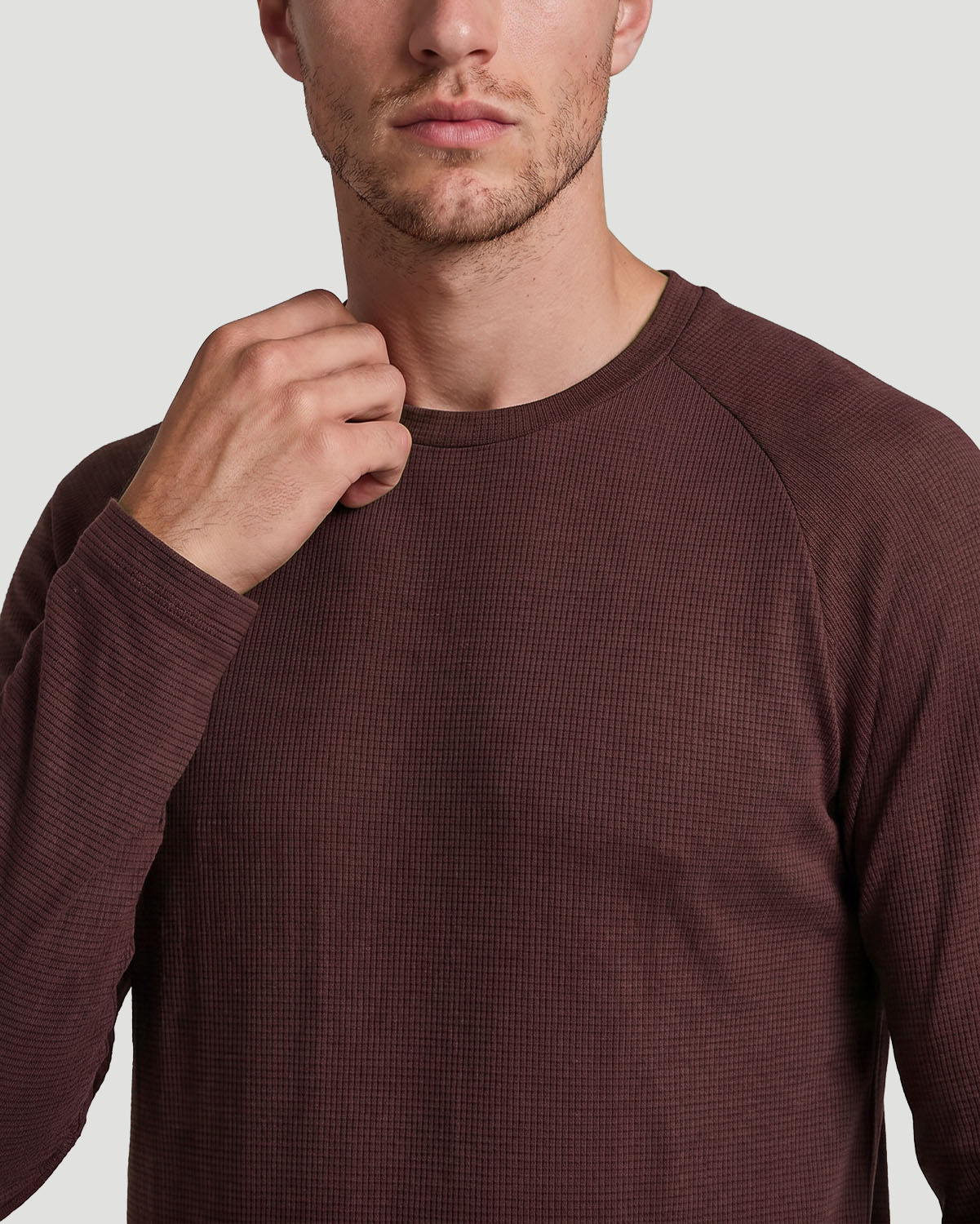 Men's Crew Neck Long Sleeve T-Shirt - Shaved Chocolate image number 4