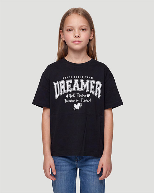 Girls Graphic T-Shirt - Dreamer - Jet Black