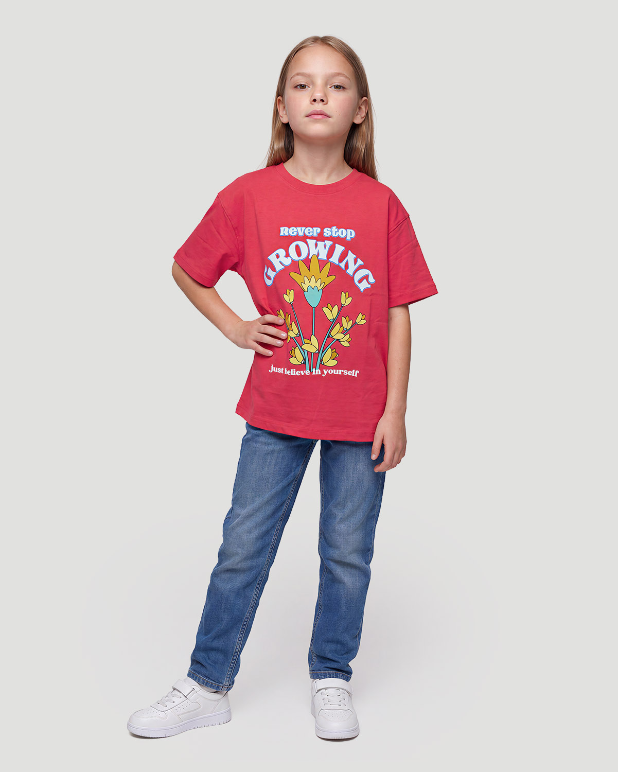 Girls Graphic T-Shirt - Never Stop Growing - Sunkissed Coral image number 2