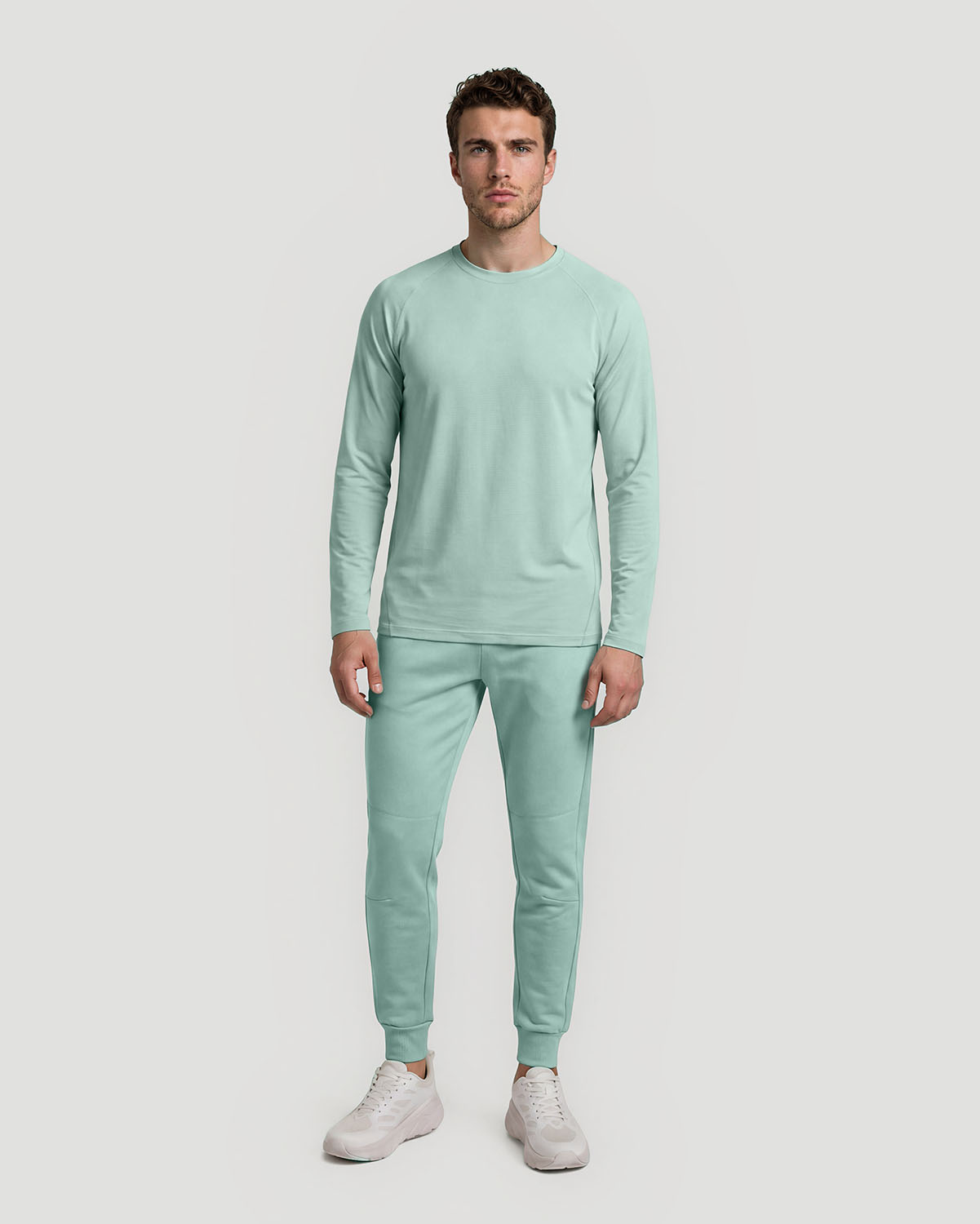 Men's Crew Neck Long Sleeve T-Shirt - Iceberg Green image number 3