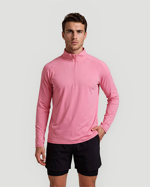Men's Half-Zip Long Sleeve T-Shirt - Cashmere Rose