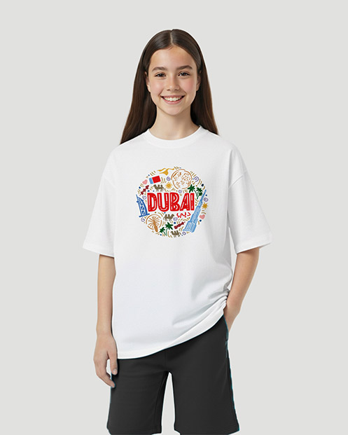 Girls Graphic T-Shirt-Cityscape - White