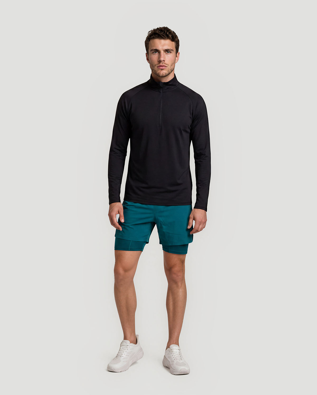 Men's Half-Zip Long Sleeve T-Shirt - Jet Black image number 3