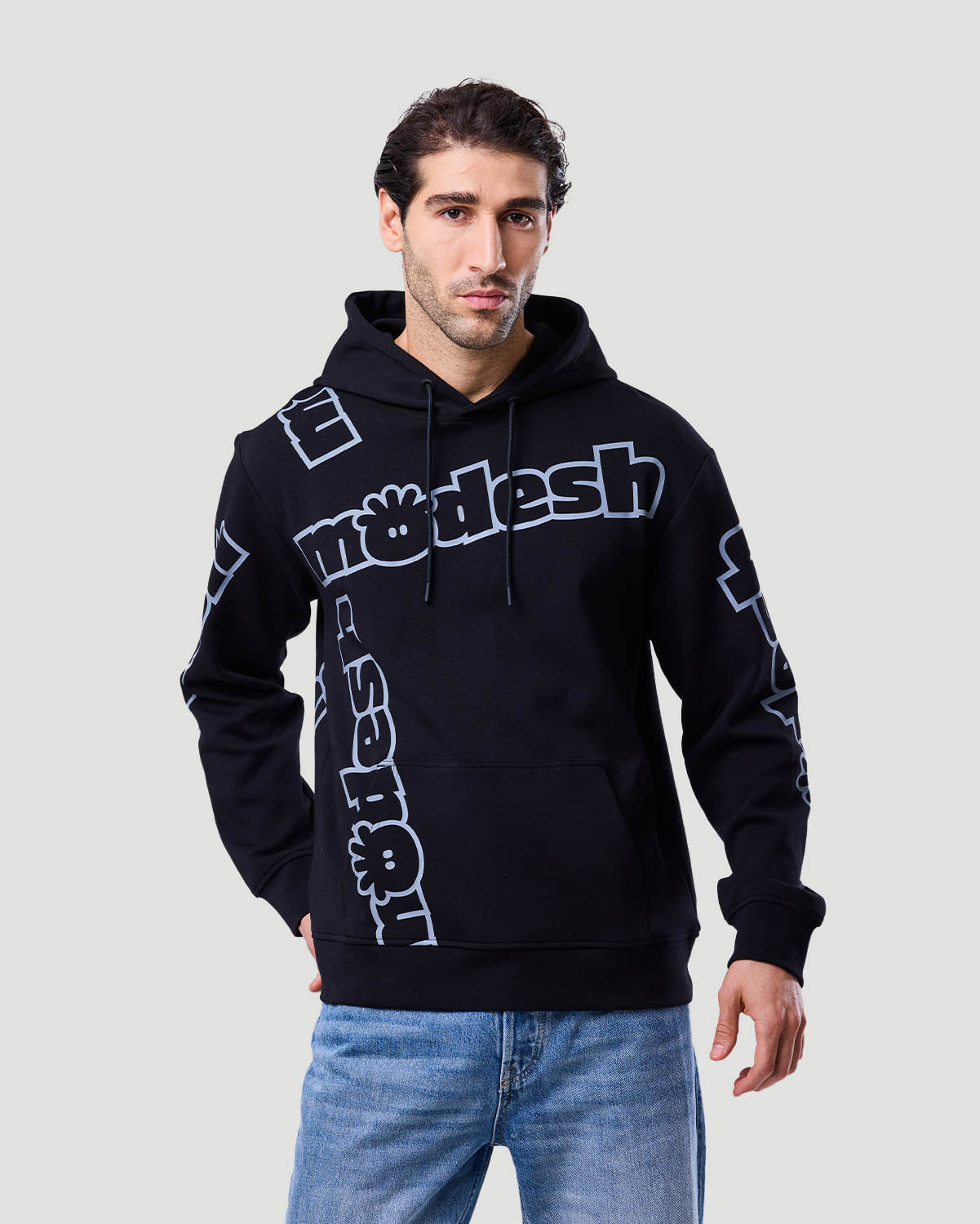 Men's Printed Hoodie - Jet Black image number 2