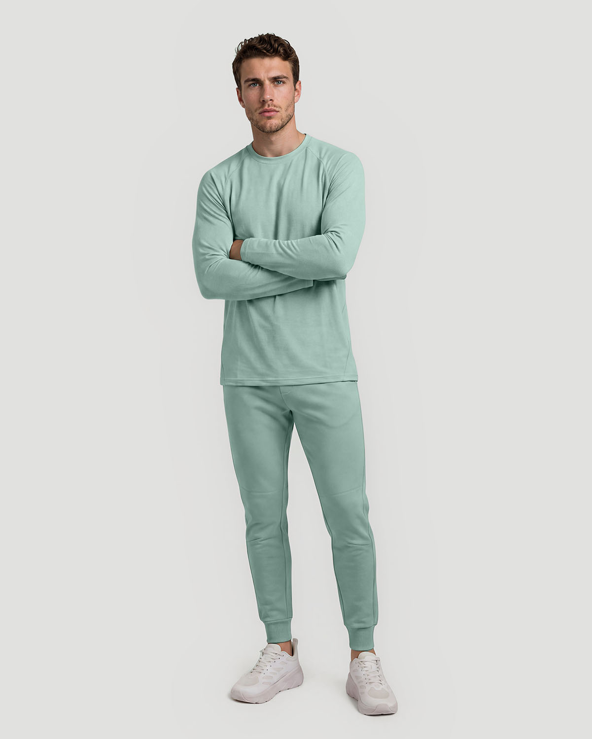 Men's Crew Neck Long Sleeve T-Shirt - Iceberg Green image number 2