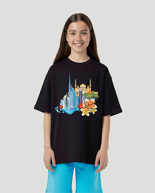 Girls Graphic T-Shirt-Skyline - Jet Black
