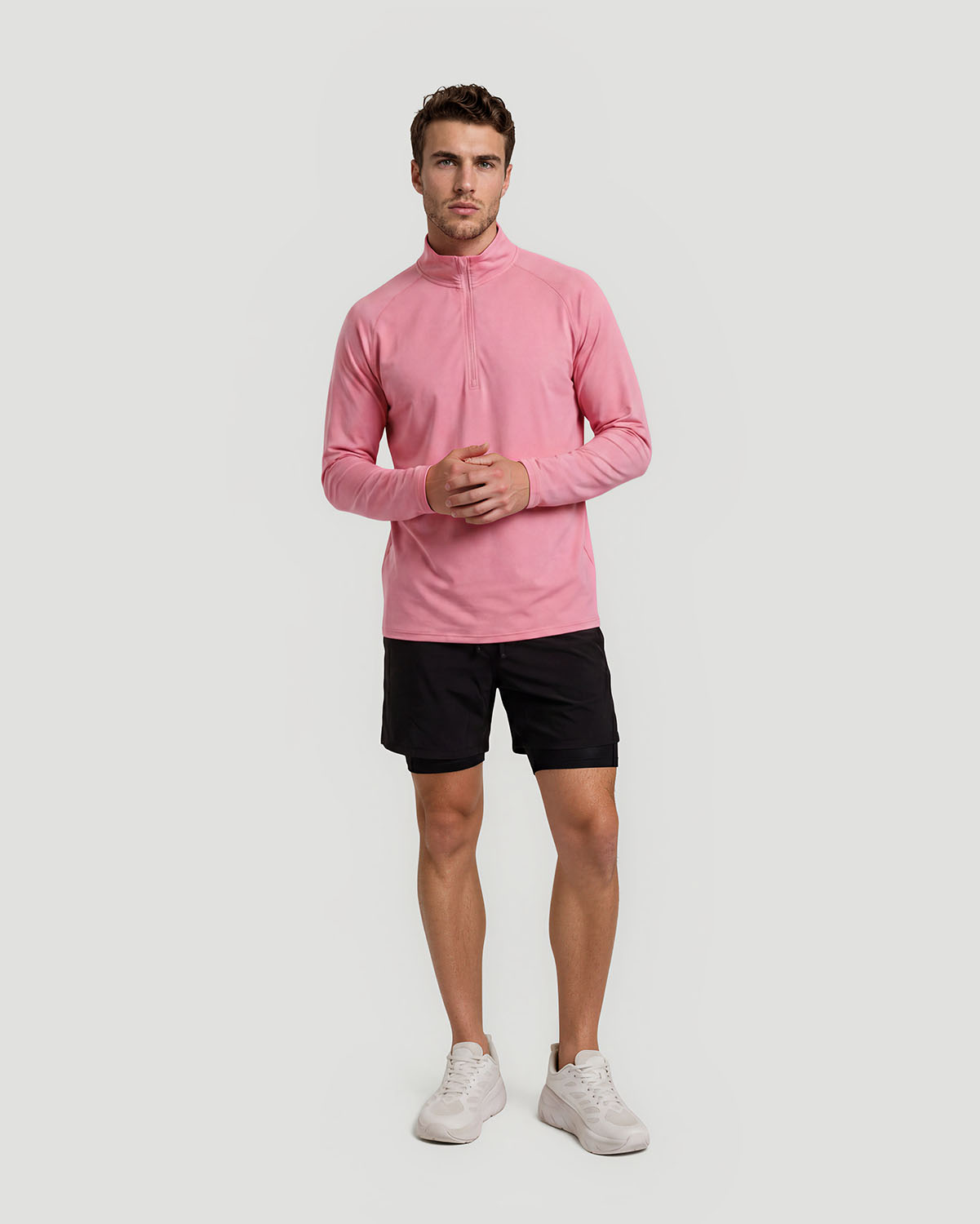 Men's Half-Zip Long Sleeve T-Shirt - Cashmere Rose image number 3