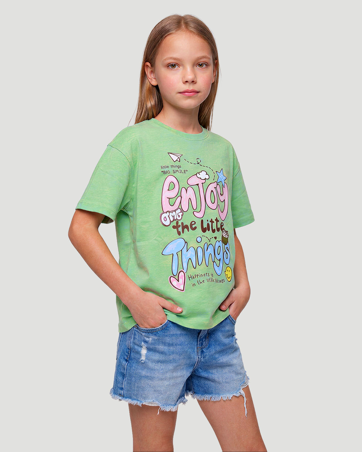 Girls Graphic T-Shirt - Enjoy Little things - Quiet Green image number 1