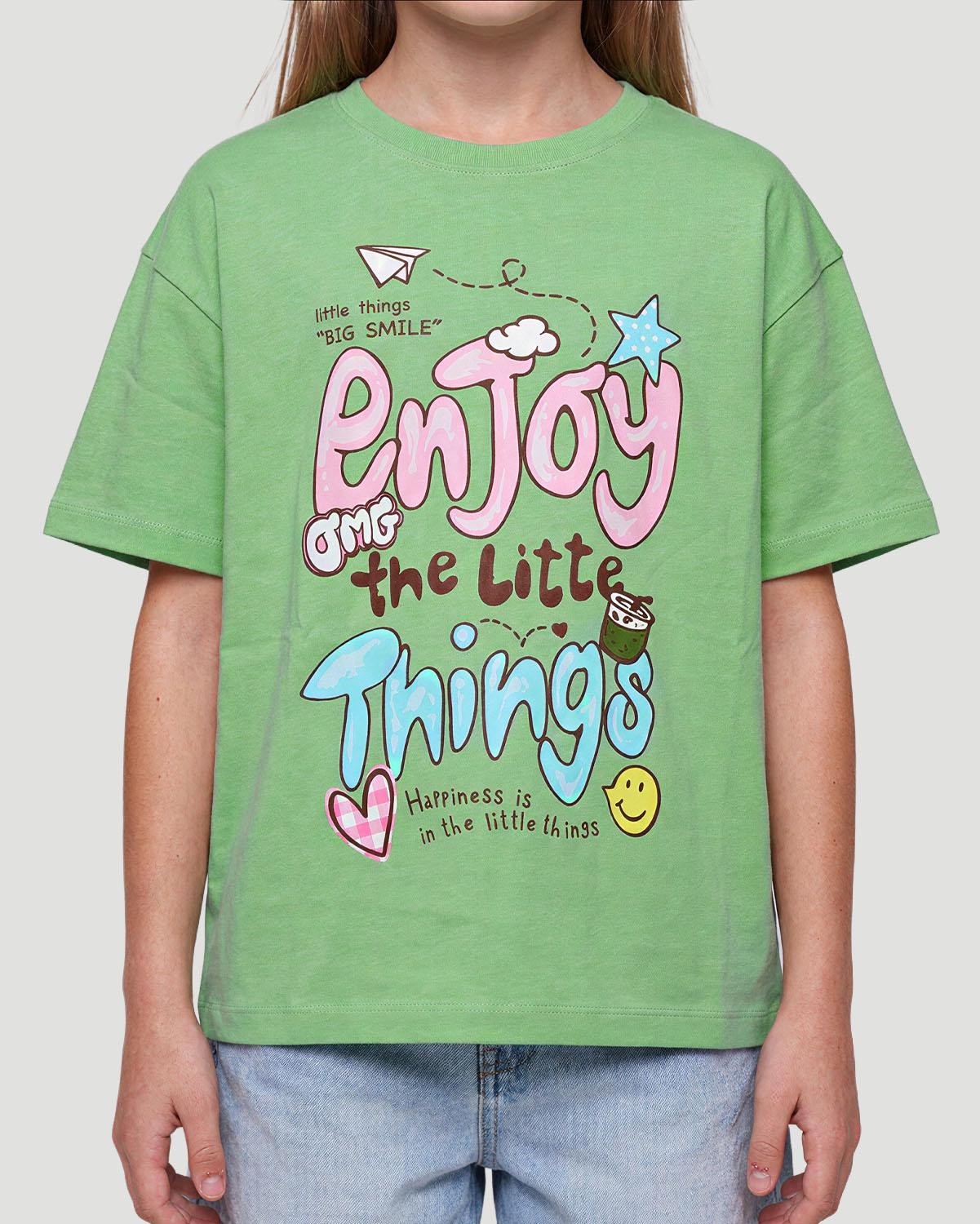 Girls Graphic T-Shirt - Enjoy Little things - Quiet Green image number 4