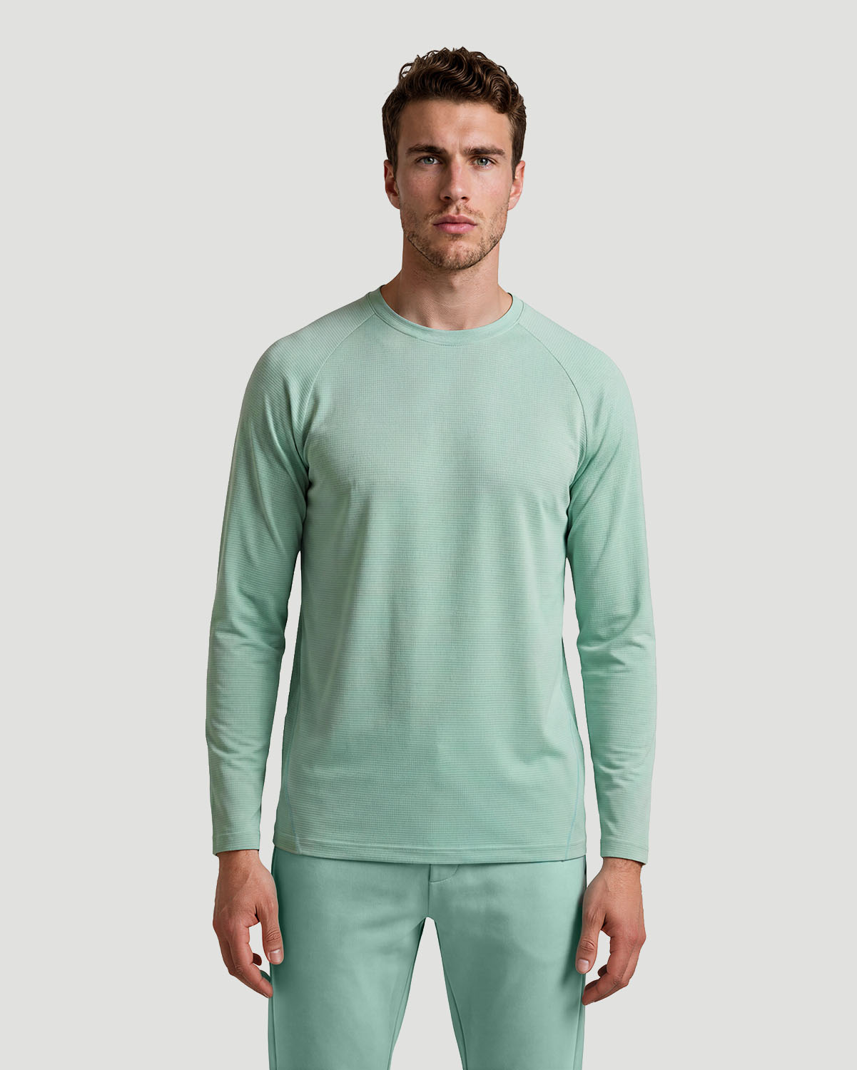 Men's Crew Neck Long Sleeve T-Shirt - Iceberg Green image number 1