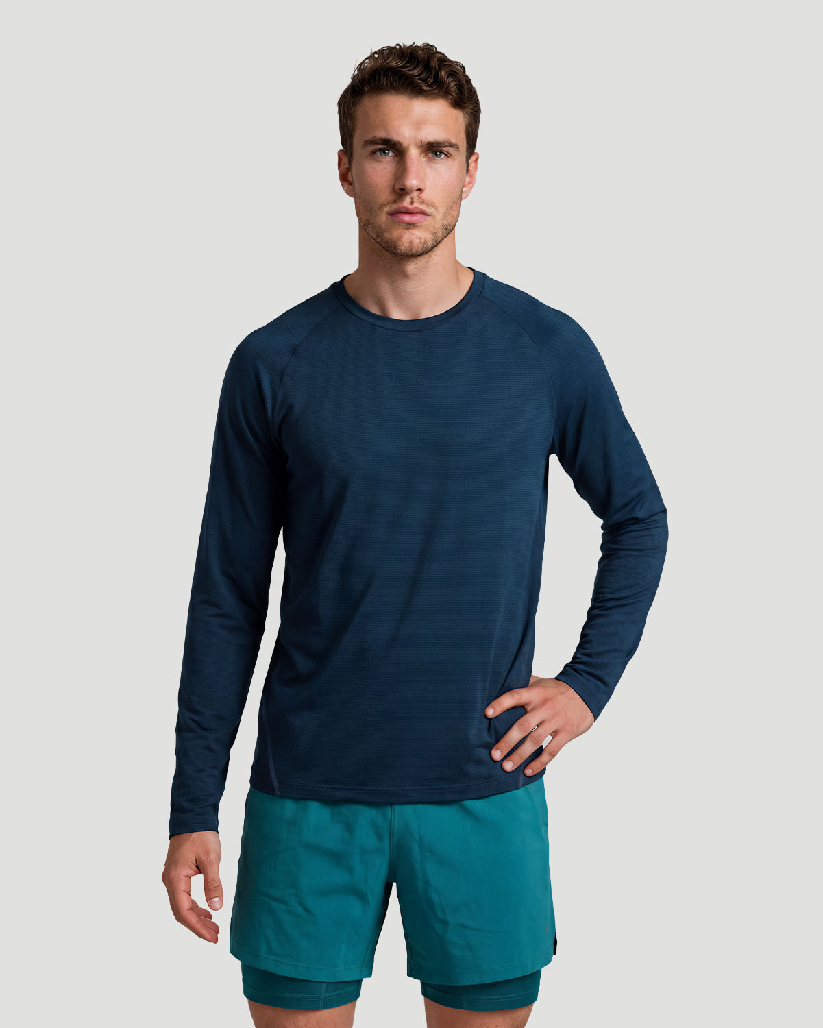 Men's Crew Neck Long Sleeve T-Shirt - Navy image number 1