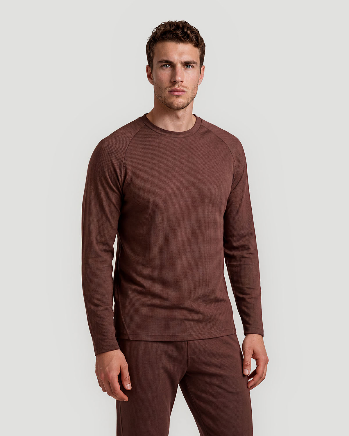 Men's Crew Neck Long Sleeve T-Shirt - Shaved Chocolate image number 1