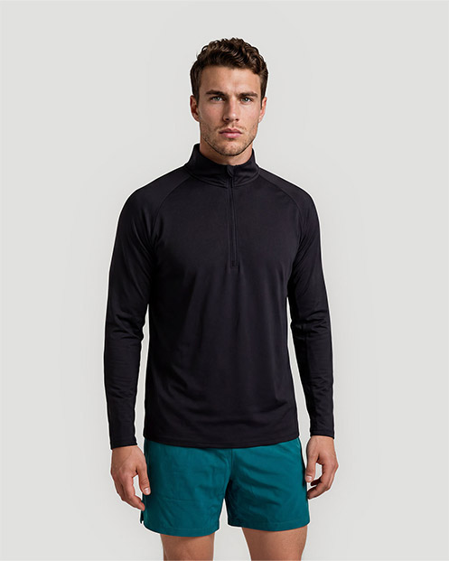 Men's Half-Zip Long Sleeve T-Shirt - Jet Black