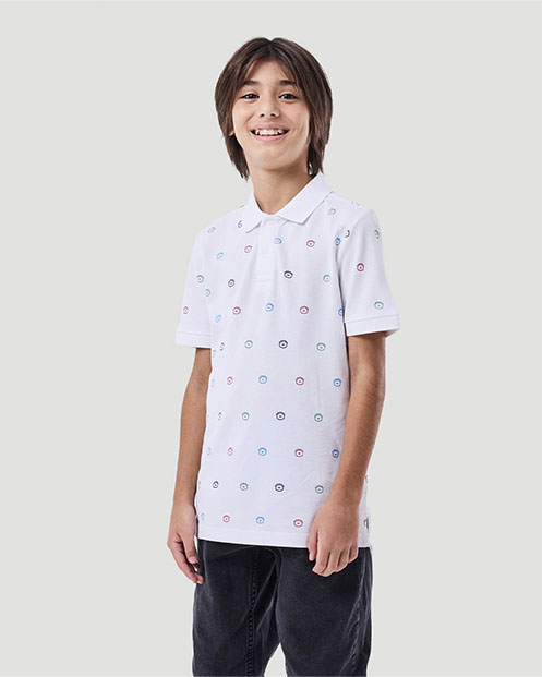 Boy's Printed Polo T- shirt - White