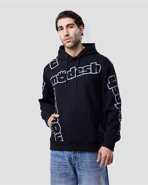 Men's Printed Hoodie - Jet Black