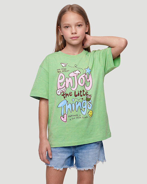 Girls Graphic T-Shirt - Enjoy Little things - Quiet Green