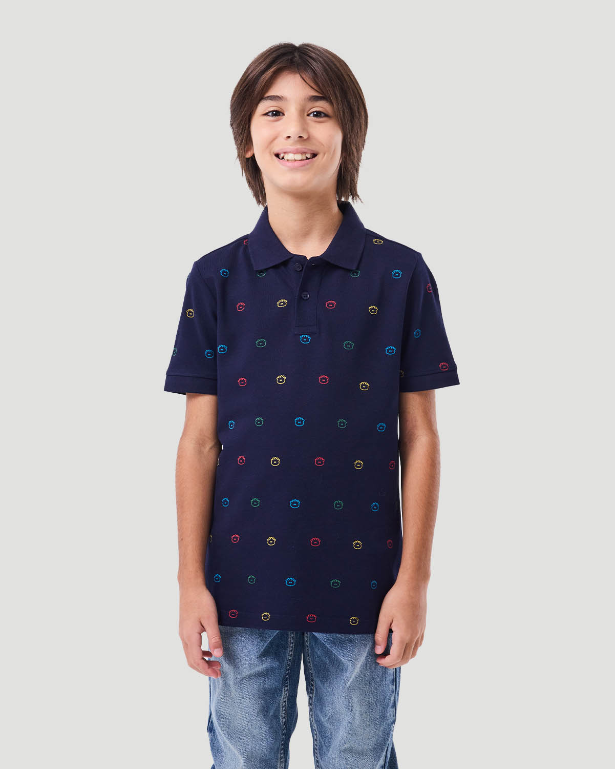 Boy's Printed Polo T- shirt - Navy image number 2