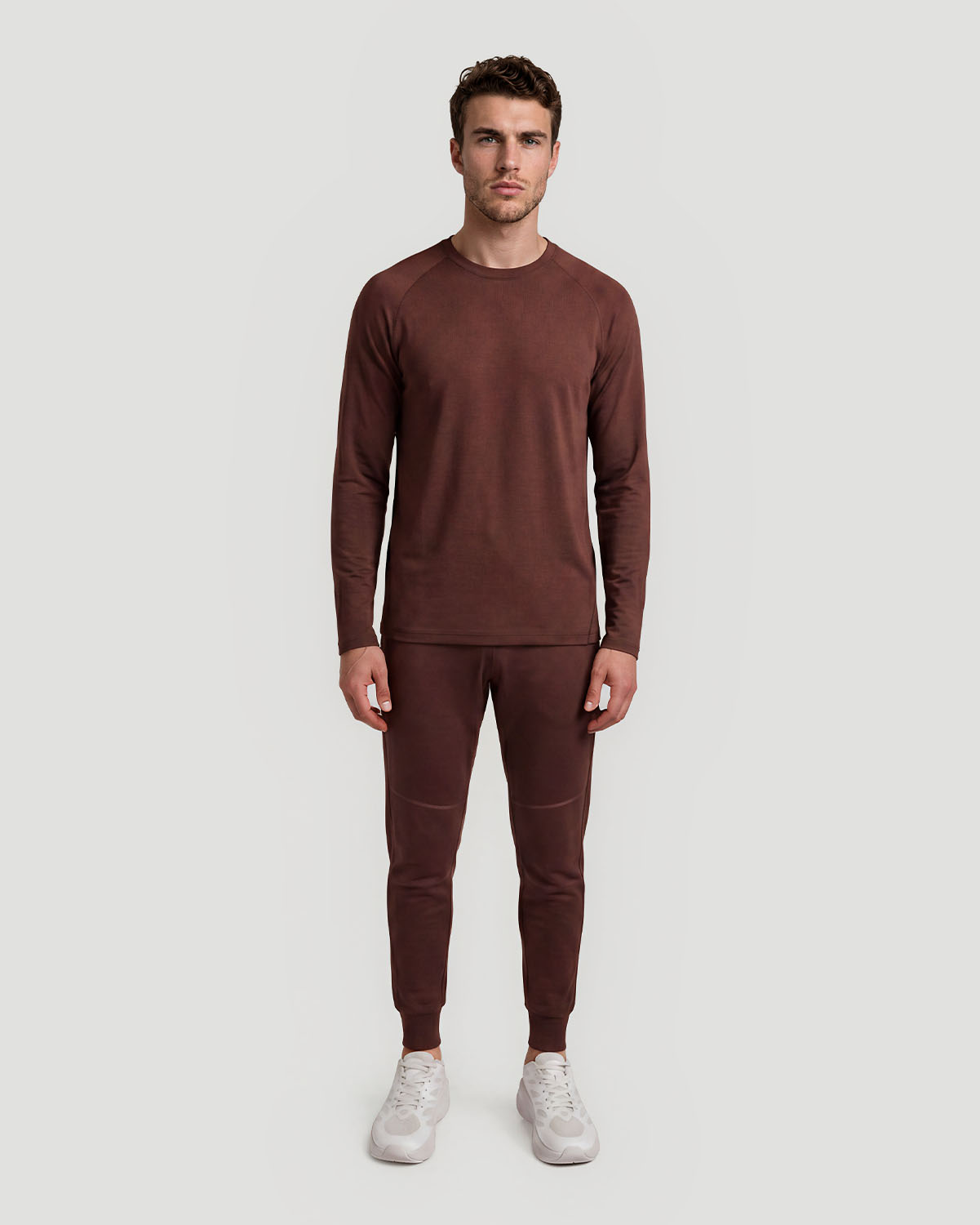 Men's Crew Neck Long Sleeve T-Shirt - Shaved Chocolate image number 2
